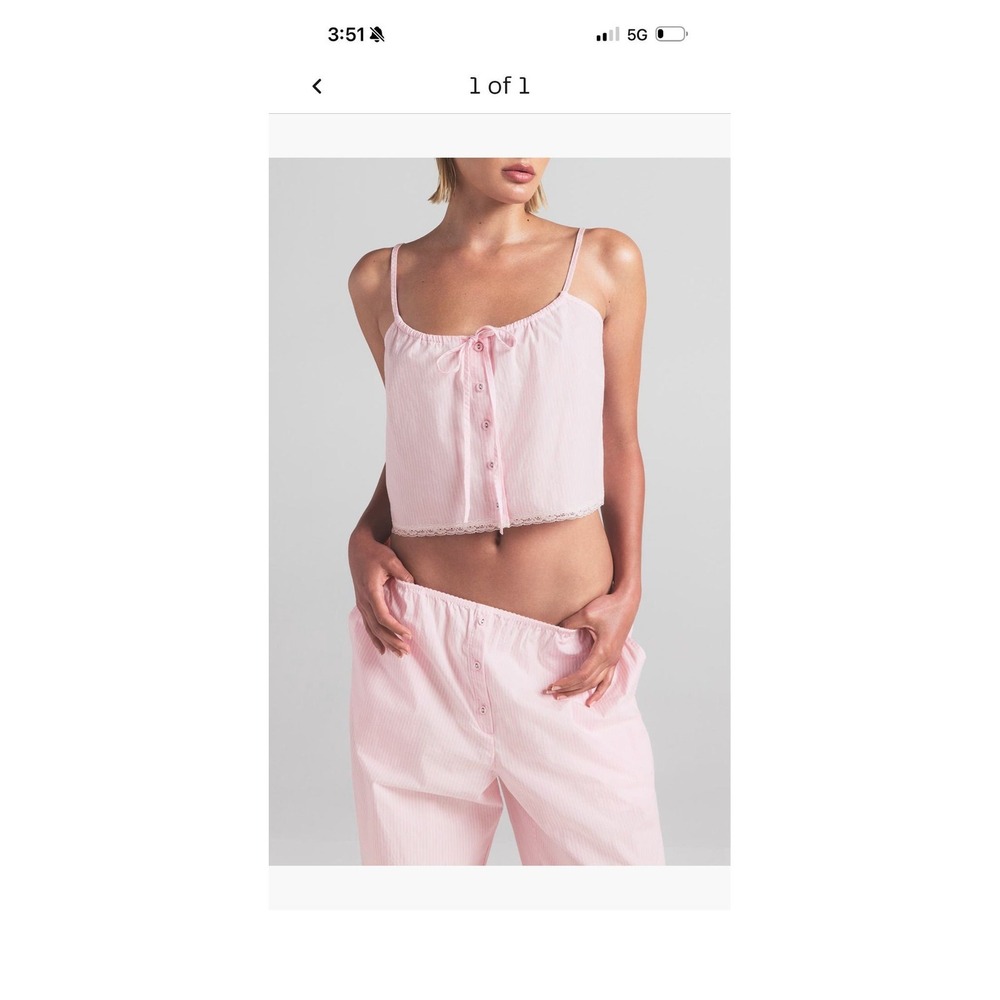 Skims Cotton Poplin Sleep Tank in pink Cherry Blossom Stripe XL NWT, msrp $44